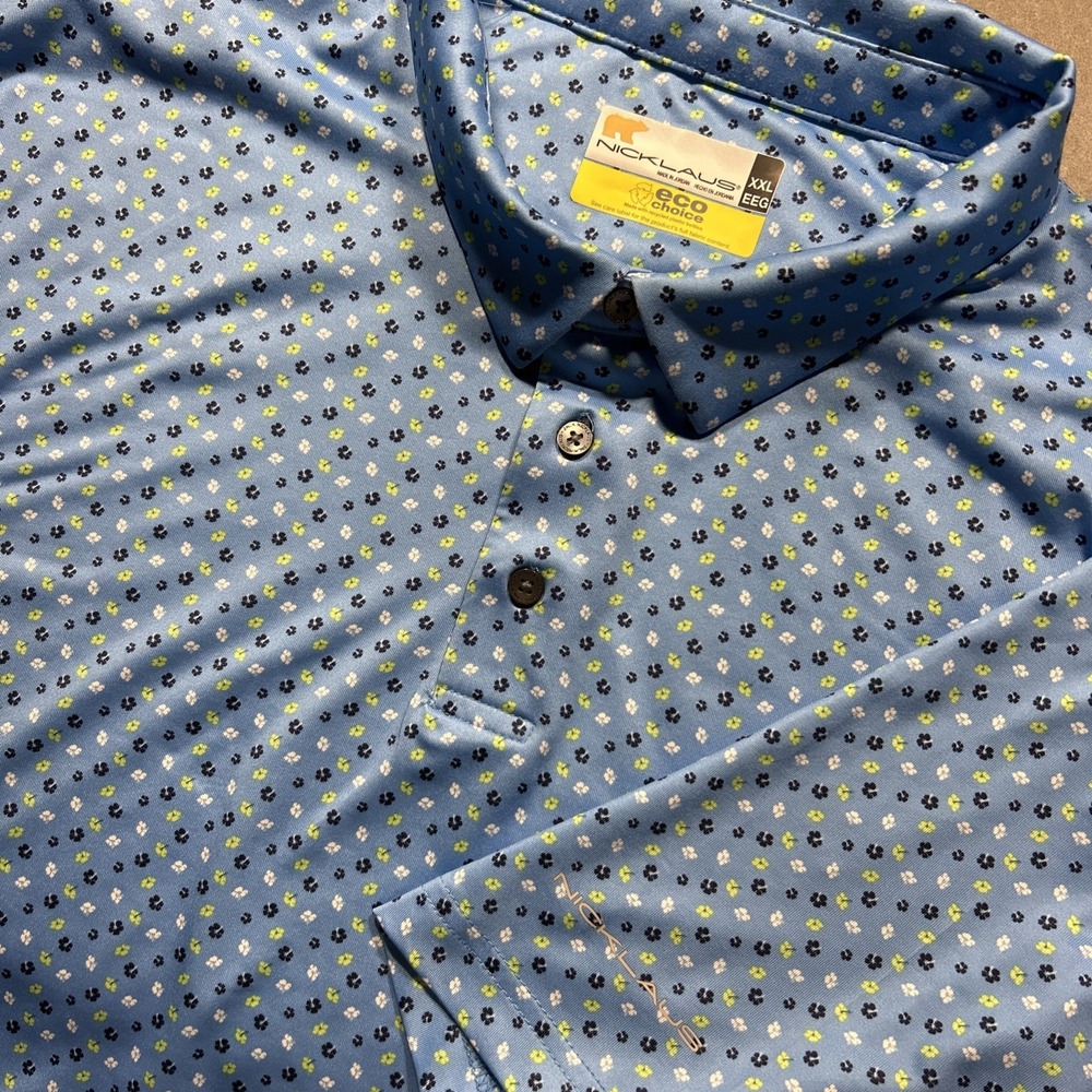 Nicklaus Eco Choice Mens XXL Blue Micro Floral Golf Polo Shirt Short Sleeve